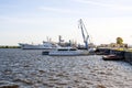 port of Kronstadt and standing on the RAID ships and boats, the Gulf of Finland, Royalty Free Stock Photo